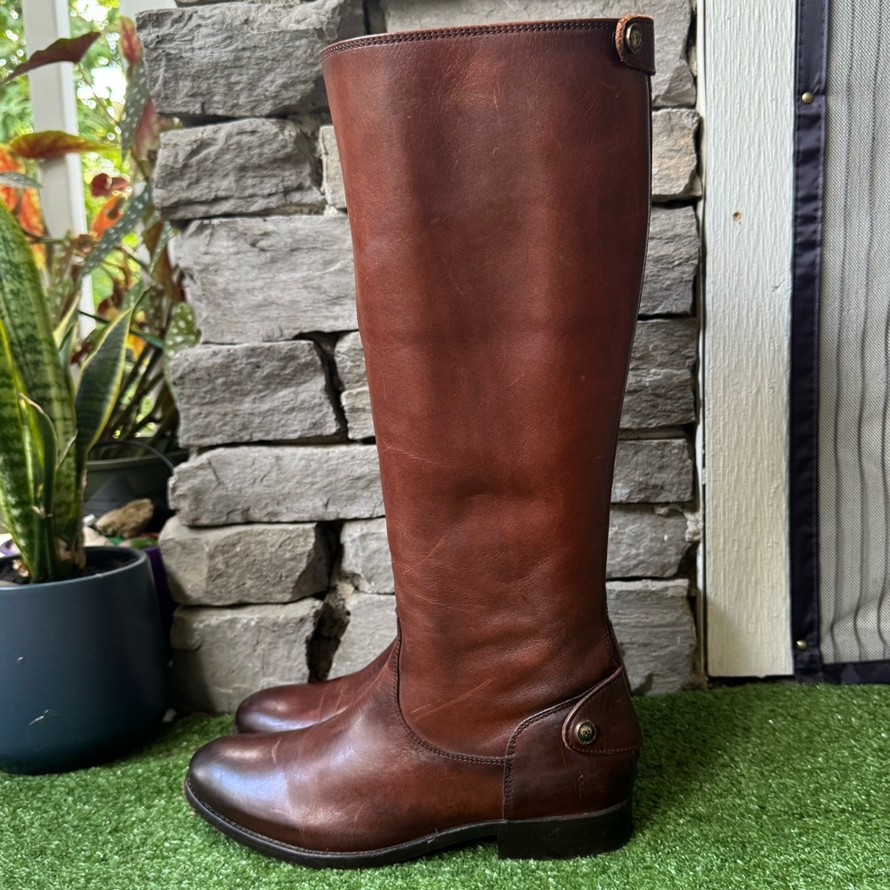 FRYE Melissa Back Zip Brown Leather Women’s Riding Boots